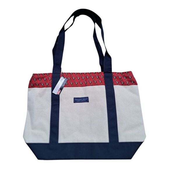Vineyard Vines Canvas Shopping Travel Tote Red Vaneck Branded  Large - Picture 1 of 7